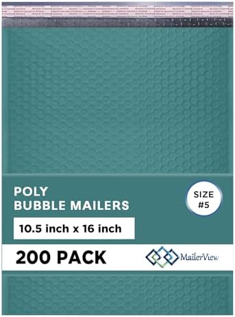Green Bubble Mailers 10.5x16, Self Seal Poly Padded Envelopes #5, 200 Pack by MAILERVIEW