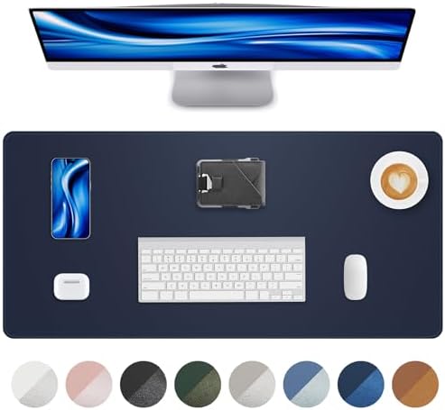 Leather Desk Pad Protector,Desk Mat,Large Mouse Pad, Non-Slip Desk Pad, Waterproof PU Leather Desk Blotter Mat, Desk Cover for Office and Home (Midnight Blue, 36" x 17") by AFIING