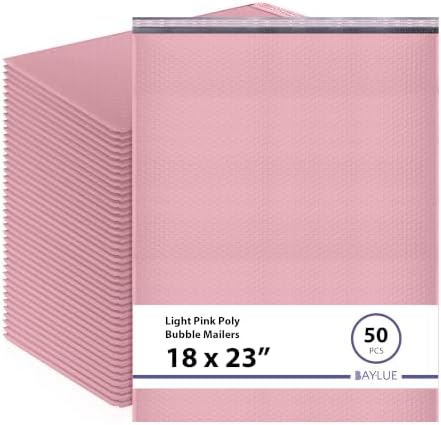 Light Pink Bubble Mailers 18x23, Poly Padded Envelopes #9, 50 Pack by BAYLUE