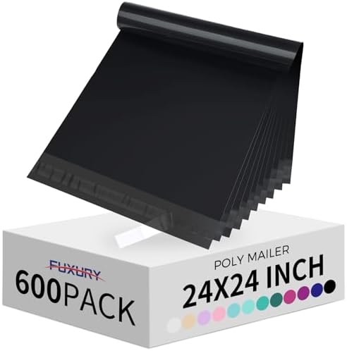 Fuxury Large Poly Mailers 24x24" 600Pcs,Shipping Bags for Clothes,Black by Fuxury