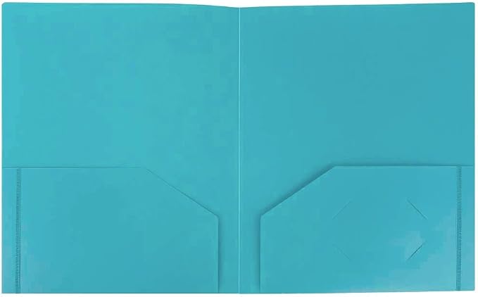JAM PAPER Heavy Duty Plastic 2 Pocket Extra Tough School Folders - Teal Blue - 24/Pack - Image 2