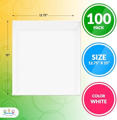 ABC PACK & SUPPLY Rigid Mailers 12.75 x 15 Inch, White Cardboard Envelopes, Self Seal Tear Strip, 550 GSM Paperboard, Stay Flat Design, Pack of 100 - Image 2