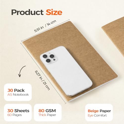 30 Pack Kraft Notebooks Bulk A5, 60 Pages Lined Ruled Journals, 8.3x5.5 In - Image 2