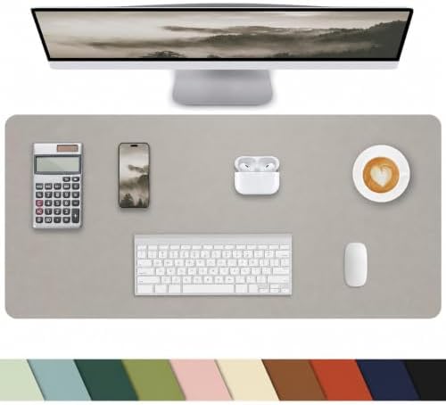 Leather Desk Protector, Laptop Mat - Non-Slip PU, Waterproof Writing Pad for Office/Home (31.5"x15.7", Light Grey) by cebowa