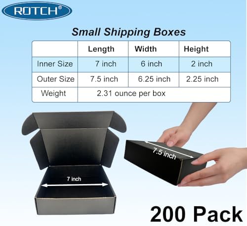 ROTCH 200 Pack 7x6x2'' Small Shipping Boxes Black, Cardboard Corrugated Mailers for Small Business (M762-200-B) - Image 2