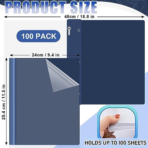Teling 100 Pcs Clear Front Report Covers with 3 Prong Fasteners, Navy Blue - Image 2
