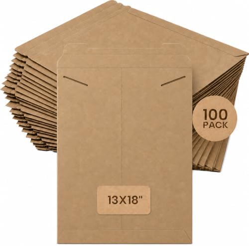 BOX USA Rigid Mailers 13" x 18" (100-Pack) - Cardboard Mailer Envelopes for Posters, Photos, Presentation Materials - Stay Flat by BOXUSA