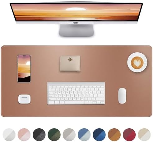 Leather Desk Pad Protector, Mouse Pad, Office Desk Mat, Non-Slip PU Leather Desk Blotter, Laptop Desk Pad, Waterproof Desk Writing Pad for Office and Home (Champagne Gold, 31.5" x 15.7") by AFIING