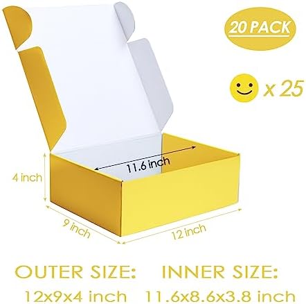 PHAREGE 20 Pack 12x9x4 in Cardboard Shipping Boxes, Lemon Yellow Gift Box - Image 2