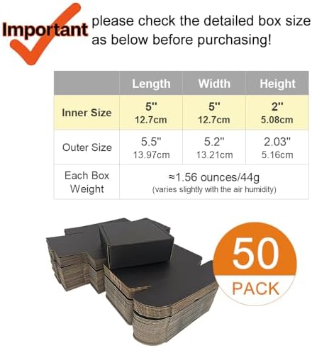 50 Pack 5x5x2'' Small Shipping Boxes, Corrugated Cardboard Mailers for Business, Black (CM552B) - Image 2