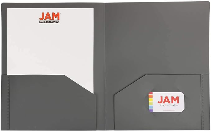 JAM PAPER Heavy Duty Plastic 2 Pocket Extra Tough School Folders - Grey - 6/Pack - Image 6