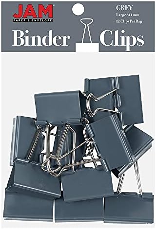 JAM PAPER Colorful Binder Clips - Large - 1 1/2 Inch (41 mm) - Grey Binderclips - 12/Pack by JAMPaper