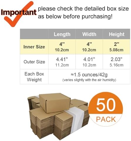 50 Pack 4x4x2'' Small Shipping Boxes, Corrugated Cardboard Mailers for Business, Kraft (CM442K) - Image 2