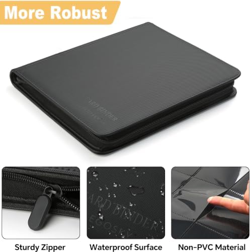 16-Pocket Business Card Binder holds 1024 Cards, Premium Diamond PU Leather Name Card Holder Organizer with Zipper, Black Sleeves Side Loading Card Book for Collectors & Office(black) - Image 3