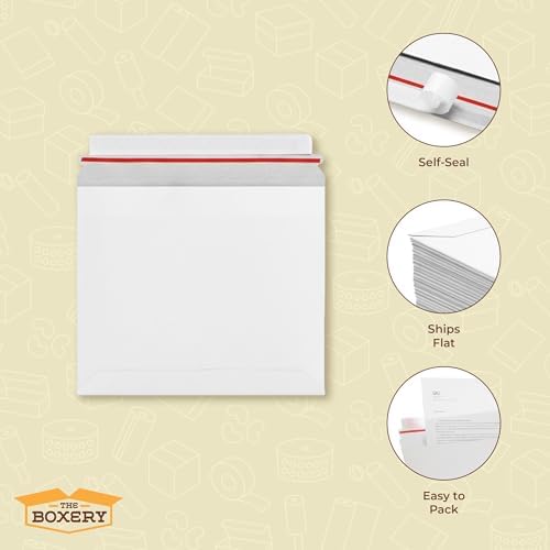 The Boxery White Flat Photo/Document Mailer Envelopes with Peel & Seal Closure-(200 Pack) 6 inch x 6 inch Stay Flat Cardboard Ridgid Mailers - Image 4