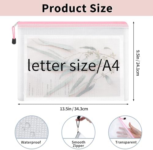 EOOUT 72pcs Mesh Zipper Pouch, A4 Size, 12 Colors Zipper Bags for Organizing Storage, Waterproof Puzzle Bag, Zipper File Bags for Board Games and School Office Supplies - Image 2