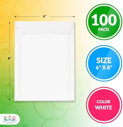 ABC PACK & SUPPLY Rigid Mailers 6 x 8 Inch, White Cardboard Envelopes, Self Seal Tear Strip, 550 GSM Paperboard, Stay Flat Design, Pack of 100 - Image 2