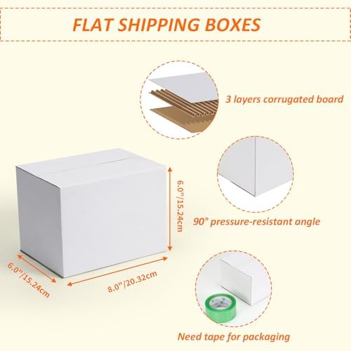 HORLIMER 8x6x6 Shipping Boxes Set of 40, White Corrugated Cardboard Mailer Box for Packing Small Business - Image 3