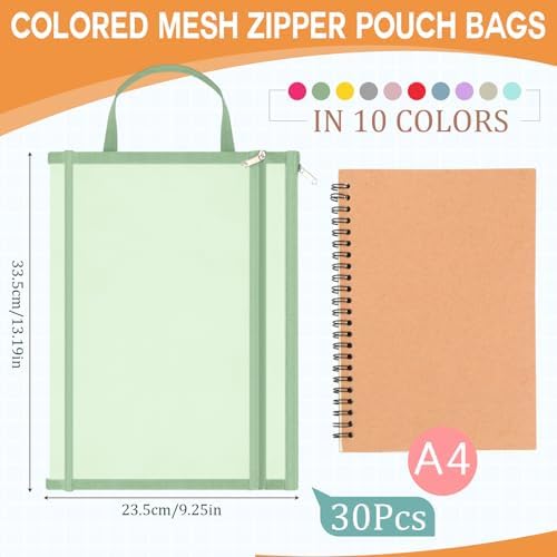 Marspark 30 Pack 10 Color Mesh Zipper Pouch Bags A4 Nylon Organizing Bags Breathable See Through Zipper Pouch with Handle for Office Games - Image 2