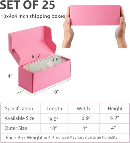 10x4x4 inch Pink Shipping Boxes for Small Business- Set of 25 - Image 2