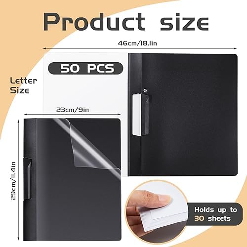 Maitys 50 Pack Clear Report Covers with Clip, Black - Image 3
