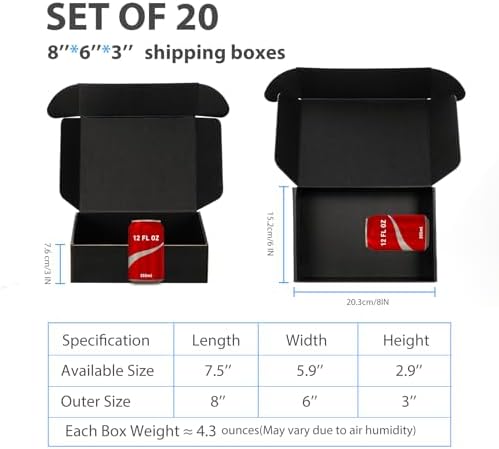 Black Shipping Boxes 8x6x3 Inches, 20 Pack - Image 2