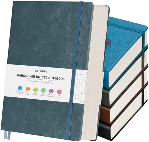 5 Pack Bullet Dotted Notebook Bulk, A5, 312 Numbered Pages Dot Journal Set by OFFIGIFT
