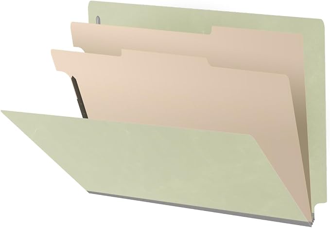 25 Pt. Pressboard Classification Folders, Full Cut End Tab, Letter Size, 2 Dividers, Light Green (Box of 10) by Ecom+Folders