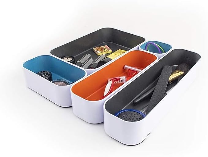 Three by Three Seattle Metal Drawer Organizer Tray Set, 5-Pc (Multicolor) | Deep 2" food-safe metal bins; soft non-scratch base; perfect for kitchen utensils, tools & bulkier drawer items - Image 4