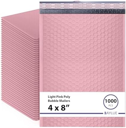 Light Pink Bubble Mailers 4x8, Poly Padded Envelopes #000, 1000 Pack by BAYLUE