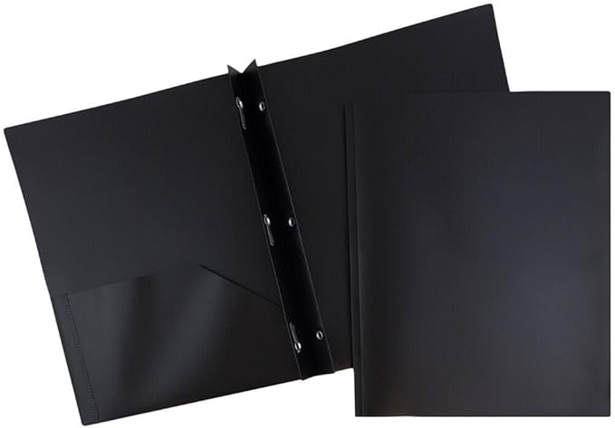 JAM PAPER Plastic Color Pop Folders - 2 Pocket Durable Folders with Metal Prongs Fastener Clasps - Black - 3/Pack by JAMPaper