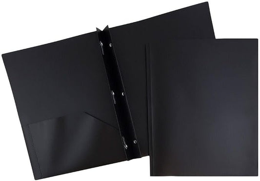 JAM PAPER Plastic 2 Pocket POP Folders - Durable School Folders with Metal Prongs Fastener Clasps - Black - 24/Pack by JAMPaper