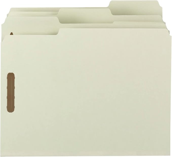 Smead 100% Recycled Pressboard Fastener File Folder, 2 Fasteners, 1/3-Cut Tab, 1" Expansion, Letter Size, Gray/Green, 25 per Box (15003) - Image 2