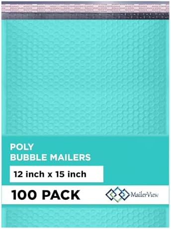 Teal Bubble Mailers 12x15, Self Seal Poly Padded Envelopes, 100 Pack Bulk by MAILERVIEW