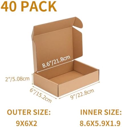 PHAREGE 40 Pack 9x6x2 inch Small Shipping Boxes, Brown Mailing Boxes - Image 2