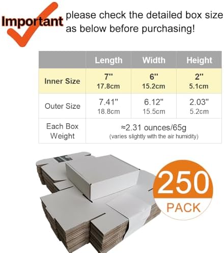 250 Pack 7x6x2'' Small Shipping Boxes, Corrugated Cardboard Mailers for Business, White (CM762-250) - Image 2