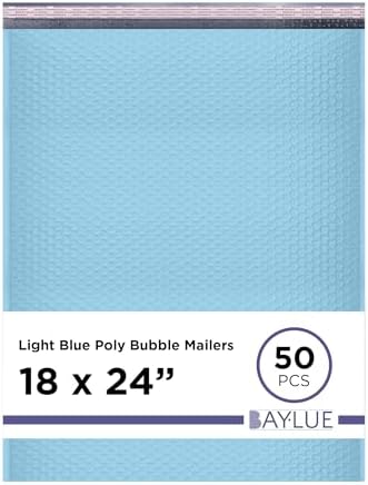 Light Blue Bubble Mailers 18x24, Poly Padded Envelopes #9, 50 Pack by BAYLUE