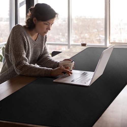 Cacoy 63"x24" Leather Desk Mat, Office Desk Blotter, Large Mouse Pad, Black - Image 2
