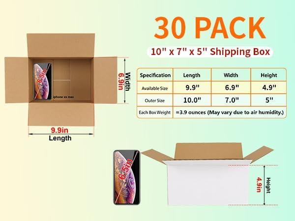 HORLIMER 10x7x5 Shipping Boxes Set of 30, White Corrugated Cardboard Mailer Box for Packing Small Business - Image 2