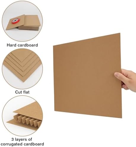 Calenzana 12x12 Browm Corrugated Cardboard Sheets, Flat Card Boards Inserts for Crafts, Packing, Shipping, Moving, Mailing, 50 Pack - Image 3
