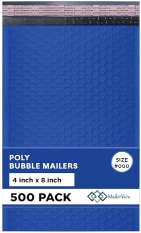 Royal Blue Bubble Mailers 4x8, Poly Padded Envelopes #000, 500 Pack by MAILERVIEW