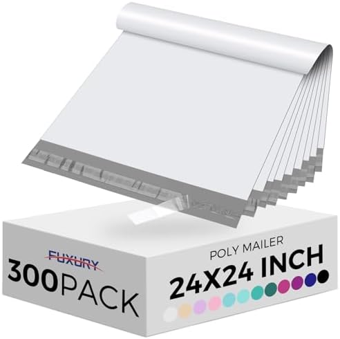 Fuxury 300Pcs Large Poly Mailers 24x24, Bulk Shipping Bags for Cloths White by Fuxury