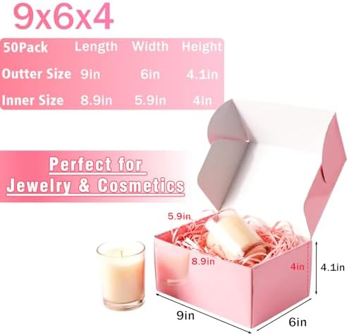 9"x6"x4" 30 Pack Shipping Boxes, Glossy Pink Corrugated Cardboard Mailing Boxes for Small Business Packaging, Shipping Mugs, Subscription Boxes - Image 2
