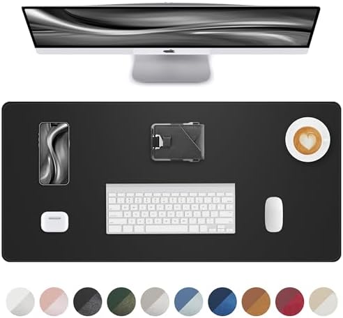 Leather Desk Pad Protector, Mouse Pad, Office Desk Mat, Non-Slip PU Leather Desk Blotter, Laptop Desk Pad, Waterproof Desk Writing Pad for Office and Home (Black, 31.5" x 15.7") by AFIING