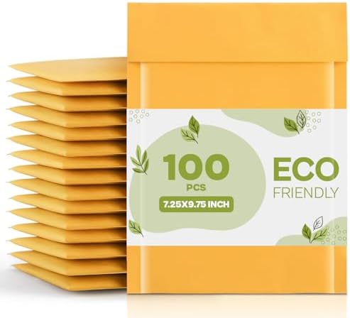 PSBM #DVD 100 PCS 7.25 x 9.75 Inch Kraft Bubble Mailers, Yellow Padded Envelopes, Self-Sealing Peel-Off Strip, Ideal for Shipping CD, DVD, Jewelry, Photos, Magazine, Books, Clothes and More by PackagingSuppliesbymail