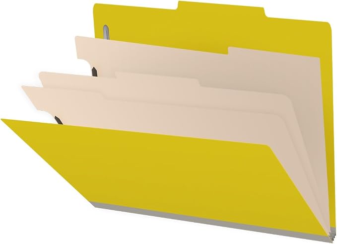 25 Pt. Pressboard Classification Folders, 2/5 Cut ROC Top Tab, Letter Size, 3 Dividers, Yellow (Box of 10) by Ecom+Folders