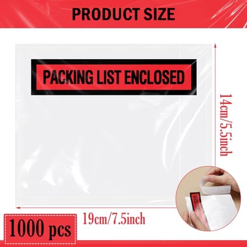 Teling 1000 Pcs Packing List Envelopes Clear Adhesive,Red,7.5" X 5.5" - Image 2