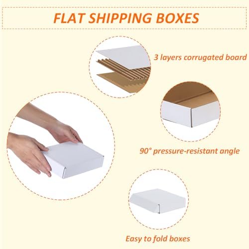 HORLIMER 8x5.5x1.6 inches Shipping Boxes Set of 25, White Corrugated Cardboard Box Literature Mailer, 25 Stickers Included - Image 3