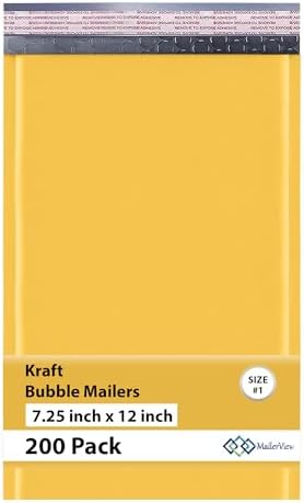 Kraft Bubble Mailers 7.25x12, Self Seal Padded Envelopes #1, 200 Pack Bulk by MAILERVIEW