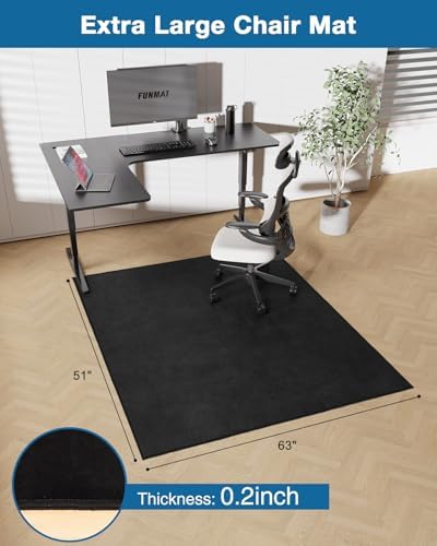 Office Chair Mat for Hardwood Floor, 51"x63" Flannel Fabric Large Chair Mat for Hard Floors, Non-Slip Under Desk Rug for Rolling Chairs, Soft Floor Protector Area Rug for Home Office, Black - Image 2